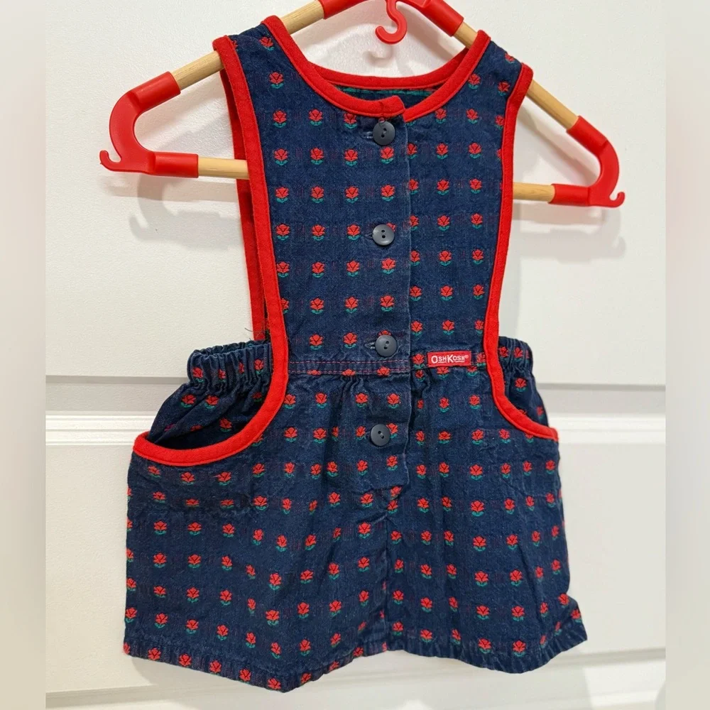 Vintage OshKosh B'gosh Baby Dress 24 Months Made in USA | Navy Blue Red‎ Floral